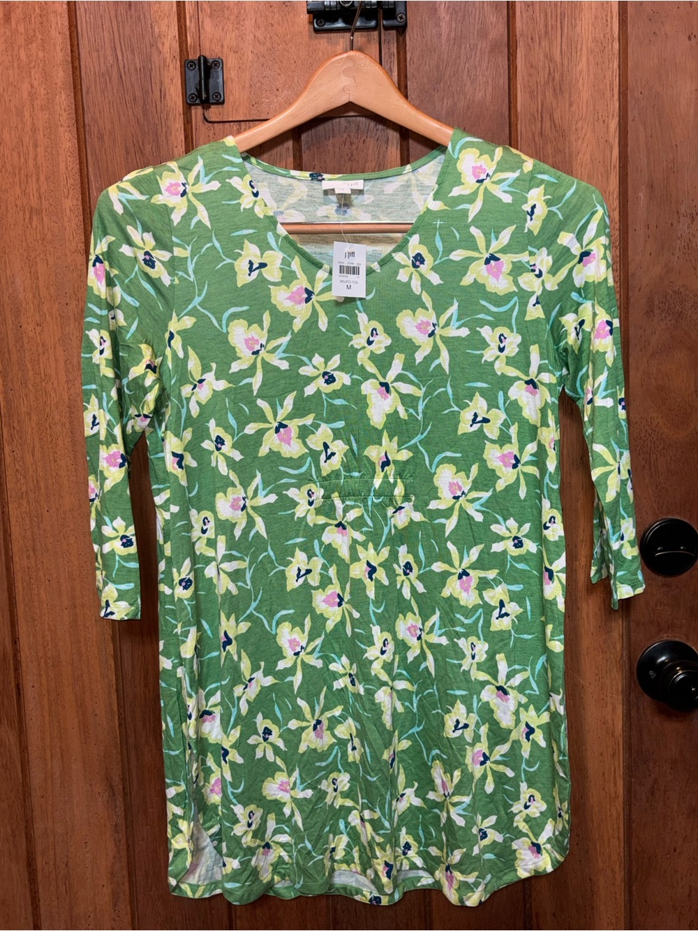 J Jill Women’s Green Floral V-Neck Tunic Top